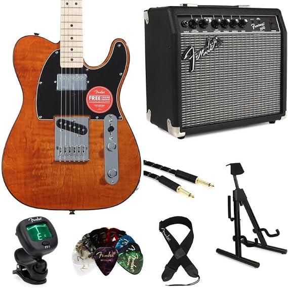 Squier Affinity Series Telecaster Electric Guitar Amp Essentials Bundle - Mocha