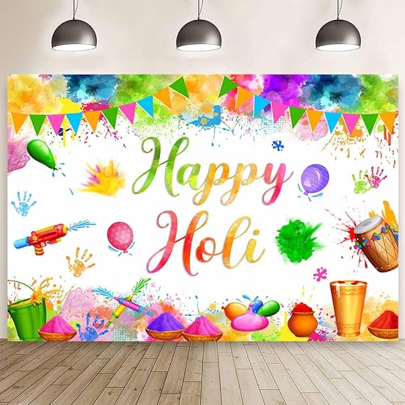 MEHOFOND 7x5ft Happy Holi Backdrop Indian Hindu Festival Holi Party Decorations Colorful Powder Graffiti Handprint Holi Banner Cake Smash Holi Decor Photo Booth Props
