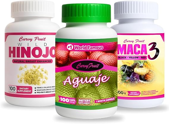 Bigger Booty, Bust & HIPS Aguaje + Maca 3 + Wild Hinojo Pills Natural Curve Shaping Supplement 3 Bottles / 1 Month Supply