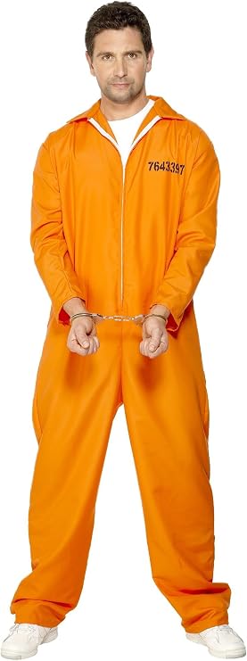 Smiffys 29535XL Escaped Prisoner Costume, Men, Orange, XL - Size 46"-48"