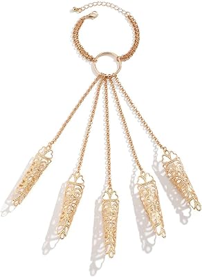 Gothic Finger Nail Tip Claw Bracelet Hollow Butterfly Floral Link Chain Slave Bracelet Belly Dance Gypsy Egyptian Harness Bracelet for Women