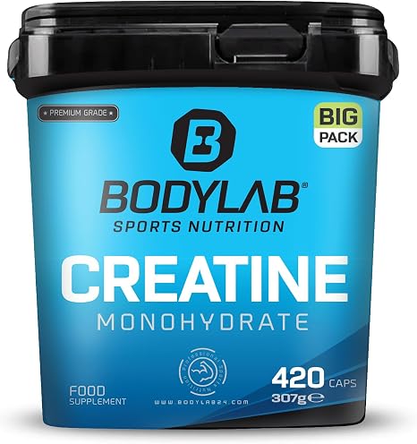 Bodylab24 Big Pack Creatine Monohydrate 420 Capsules with 3000 mg Creatine Monohydrate per Daily Dose Pure Powder High Dose Creatine for More Energy and Strength