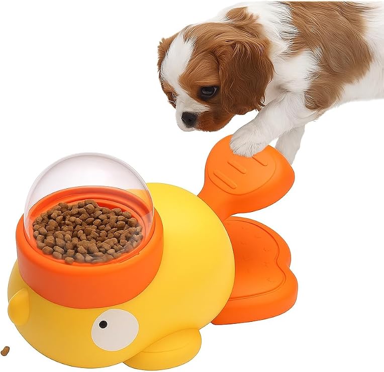 Busstier Interactive Cat Dog Food Toy, Duck Shaped Pedal Reward Food Launcher, Intelligence Enhancing Slow Nutrition Apparatus, Pet Stress Reducing Exercise Toy (Orange)