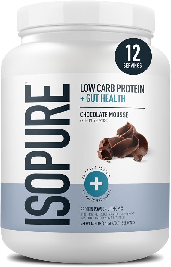 Isopure Protein + Gut Health & Immune Support Powder, Chocolate Mousse, 25g Whey Protein with Prebiotics & Vitamins, 12 Servings (Pack of 1)