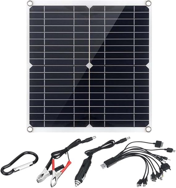50W Solar Panel for 12V Devices,with Dual USB Charging, Monocrystalline High Efficiency for Outdoor Use Compatible with Car RV Boat