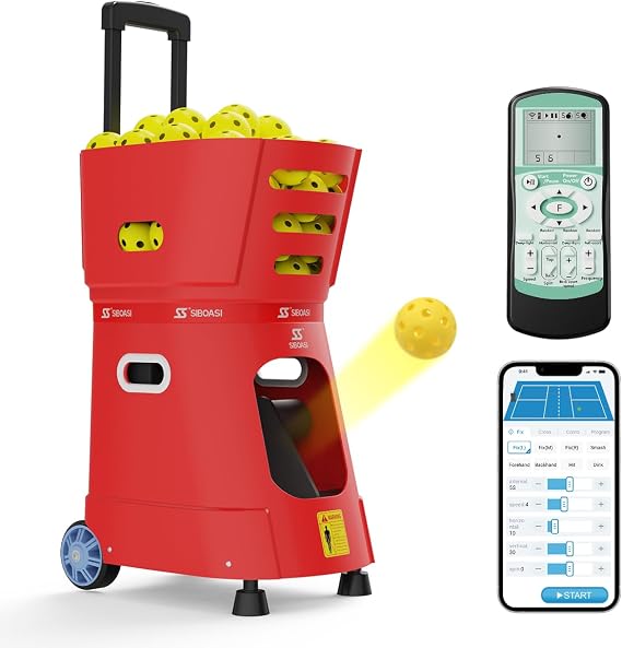 SS-CX1 Smart Pickleball Machine 60+ Ball Capacity, AI smart Control, Portable Automatic Machine Compatible with 40-Hole and 26-Hole Balls | mart Indoor Pickleball Trainer (Court Edition);Wireless Remote/Bluetooth App Control