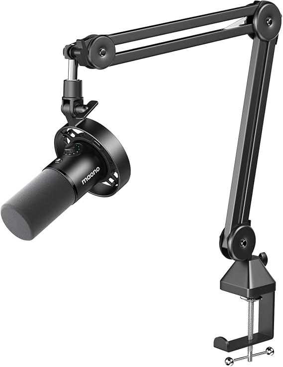 MAONO Podcast Dynamic Microphone Set with Boom Arm Stand, Studio XLR/USB Microphone for Recording Vocal Streaming, Metal Mic with Mute Tap, Headphone Jack, Heavy Duty Boom, PD300XS