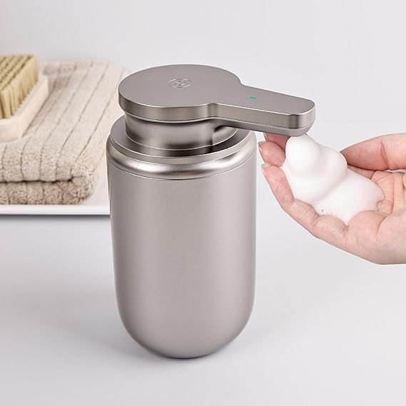 LAOPAO Automatic Soap Dispenser, Stainless Steel Foaming Hand Soap Dispenser Rechargeable Touchless Hand Soap Pump for Bathroom Kitchen 10oz, Xmas Gift