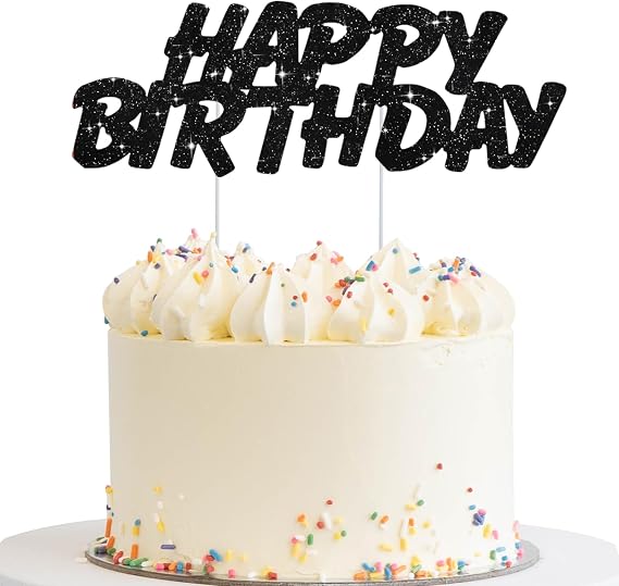 BEISHIDA black HAPPY BIRTHDAY Cake Topper, Happy Birthday Cake Bunting Decor,Birthday Party Decoration Supplies,Photo Booth Props