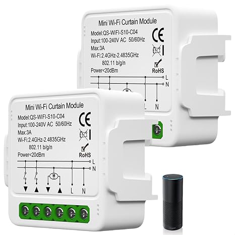 Tuya WiFi Smart Roller Shutter Switch Module, 2.4 GHz Alexa Smart Roller Shutter Control, App Control, Timer for Roller Shutter Motor, Works with Alexa/Google, Pack of 2
