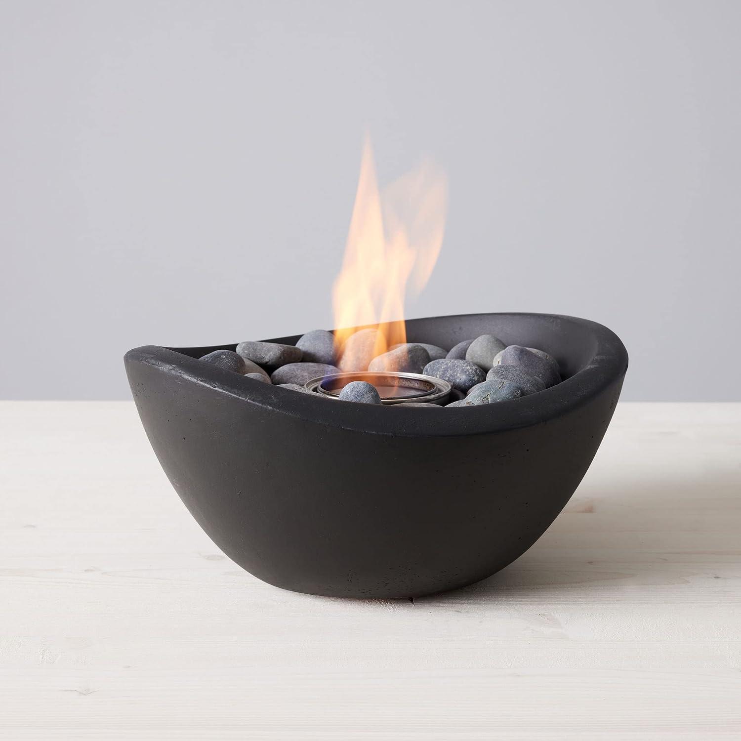 Terra Flame Tabletop Fire Pit - Comex Black Wave Concrete Fire Bowl for Indoor and Outdoor Use, Portable Fireplace and Table Top Fire Pit Bowl
