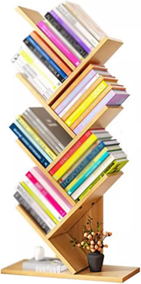 6/8/10 Tier Tree Bookshelf,Space-Saving Storage Display Shelf,Floor Standing Bookcase Vertical Book Shelves,Book Shelf for Living Room Bedroom Home Office(Wood Color,6 Tier)
