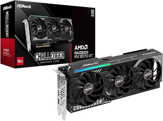 ASRock Radeon RX 9070 XT Challenger 16GB OC Ekran Kartı - AMD RDNA 4 Mimarisi, 2970 MHz Boost Saat, 16GB GDDR6, PCIe 5.0, DisplayPort 2.1a, HDMI 2.1b, Üçlü Fan Soğutma