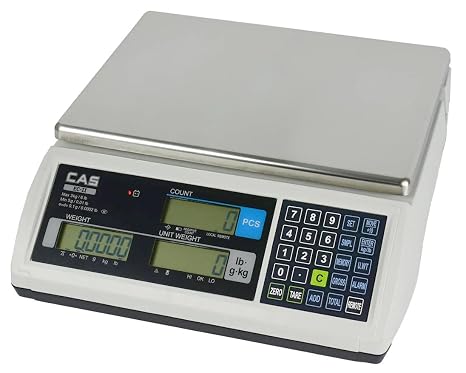 CAS EC2-60 Digital Counting Scale for Small Parts - 60lb Capacity NTEP Certified Industrial Scale - Features a 0.002 Readability and 200 Preset Keys - Steel Platter & AC Adapter Included