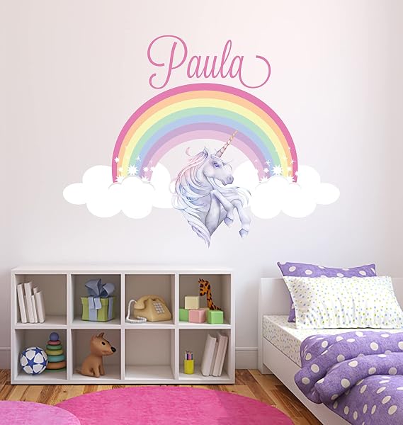 Unicorn Wall Decals Unicorn Wall Decal with Name Unicorn Wall Art Kids Girls Room Custom Name Unicorn Wall Art Unicorn Name Wall Decor (60inchW x 48inchH inch)
