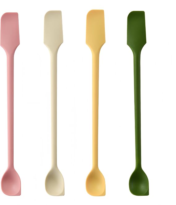 Curved Silicone Spatula, Stirring Spoon, Dual-end Long Design, 4Pack
