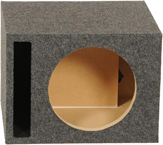 Q Power Single 12-Inch Vented Heavy Duty Subwoofer Enclosure with 1-Inch Thick MDF Face and Gold Tipped Spring Loaded Terminal Charcoal Grey