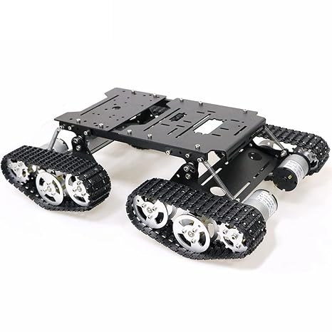 Premium Large Metal 4WD Shock Absorption Robot Tank Car Chassis Kit for Arduino/Raspberry Pie/MicroBit with 33 DC Motor, Shock Absorbing Tracked Crawler with Damping System DIY Maker Model