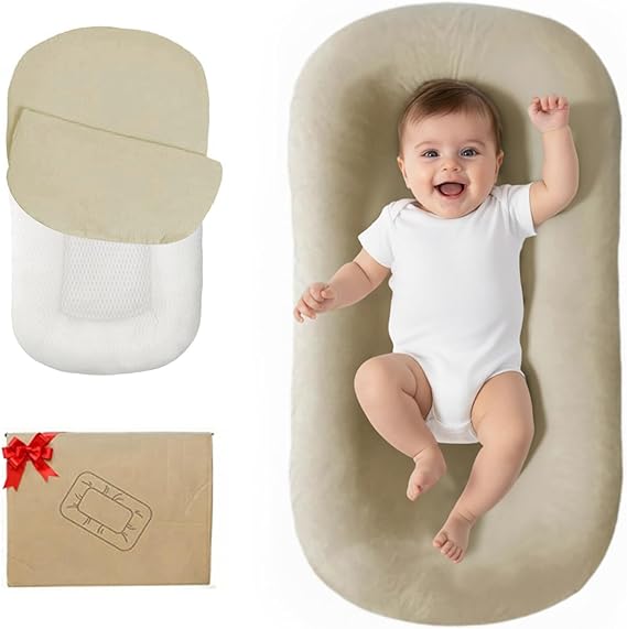 Baby Lounger for Newborn 0-24 Months Soft Cotton Infants Support Cushion | Baby Shower Gifts, Supervised Use, Infant Floor Seat & Loungers, Portable Newborn Essentials for Home and Travel