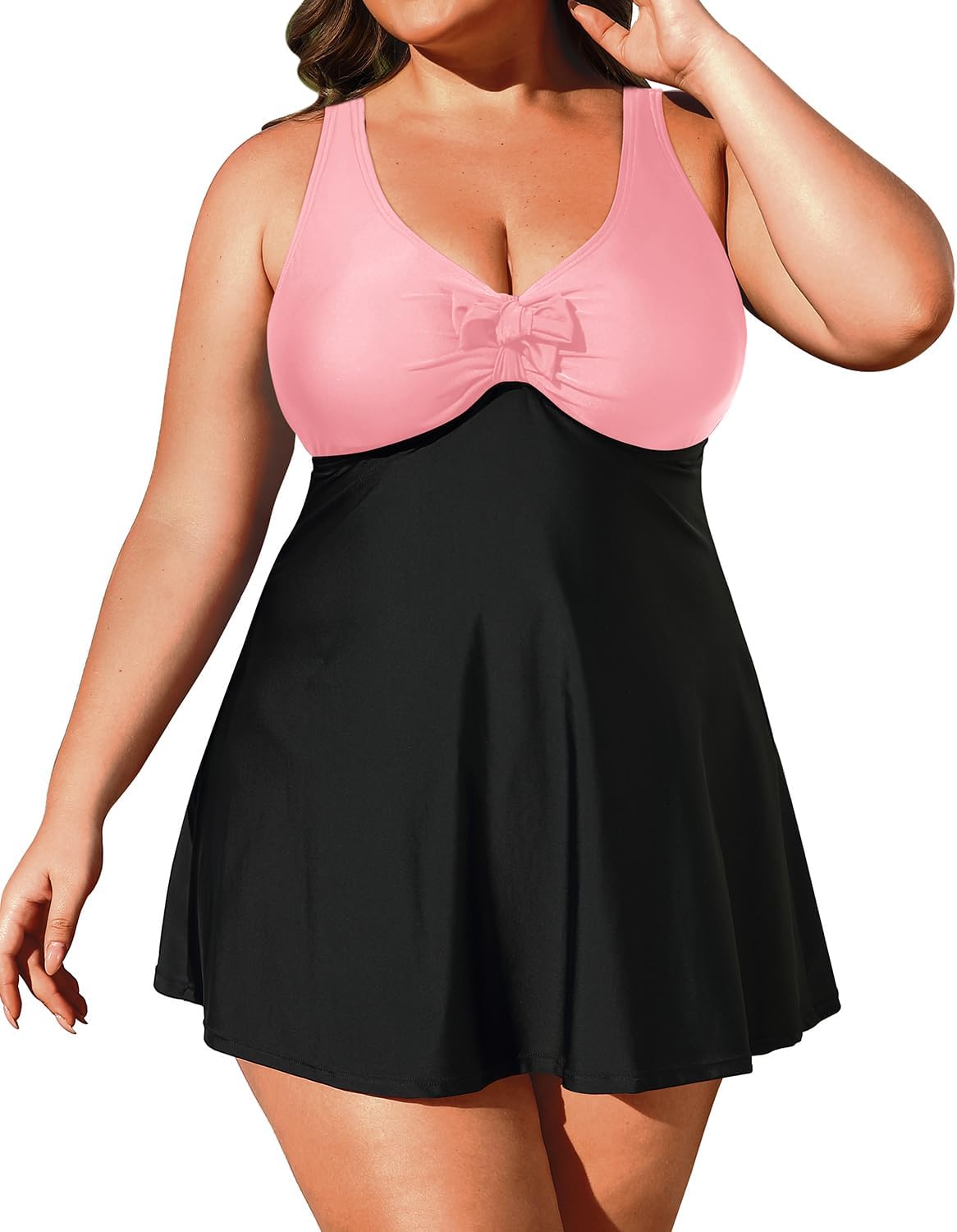 Daci Plus Size Two Piece Swimsuits for Women Flowy Tankini Swim Dress with Short Bathing Suits