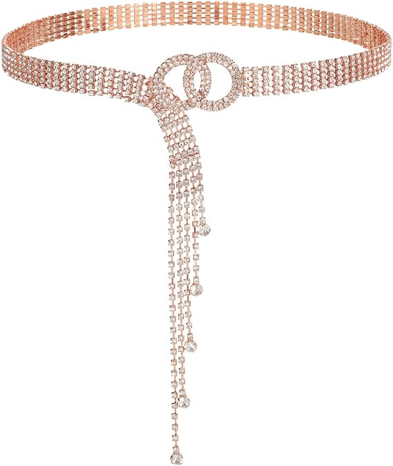 WHIPPY Women Rhinestone Belt Silver Shiny Diamond Fashion Crystal Ladies Double O-Ring Waist Belt for Jeans Dressesby