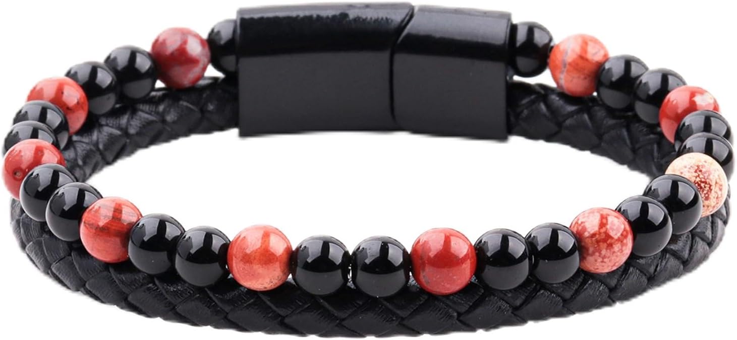 Handmade Braided Leather Stainless Steel Bracelets Punk Wristband Strand Bracelets Multi-Layer Bangle Bracelet for Men