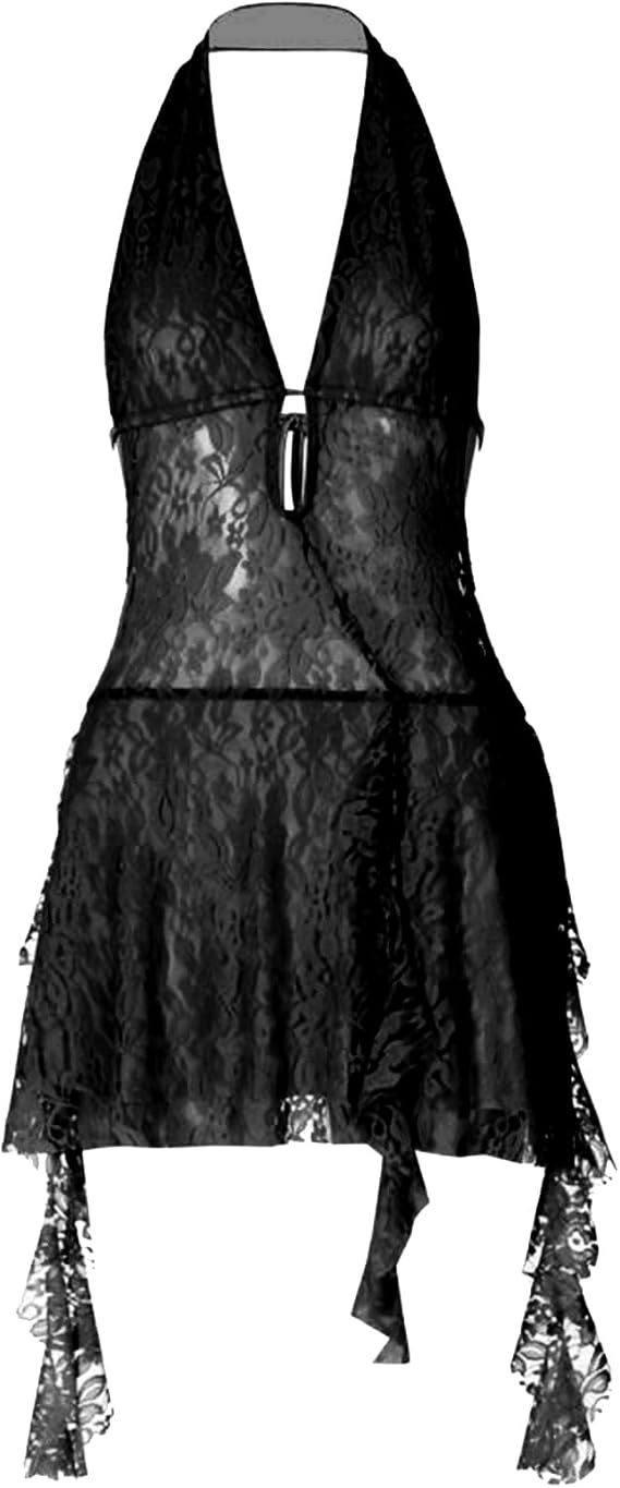 Women's Lace Neck Dress Breathable Backless Dresses Patchworked for Party Nightclub