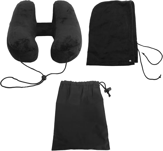 Travel Neck Pillow, H Shaped Removable Washable Quick Fill Neck Pillow, with Storage Bag and Hat Airplane Pillow, for Neck Chin Head Support