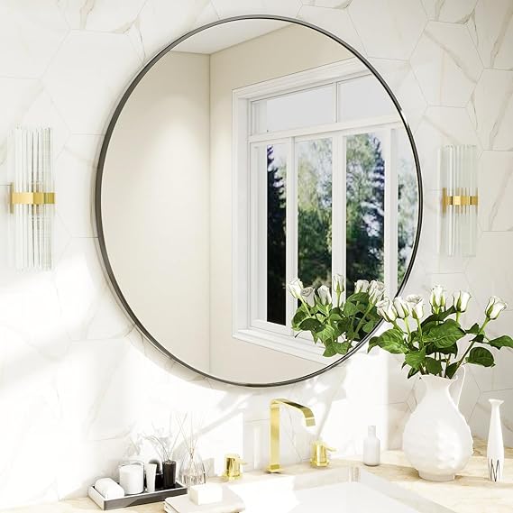 BEAUTYPEAK 20 Inch Round Mirror, Metal Frame Circle Mirror, Black