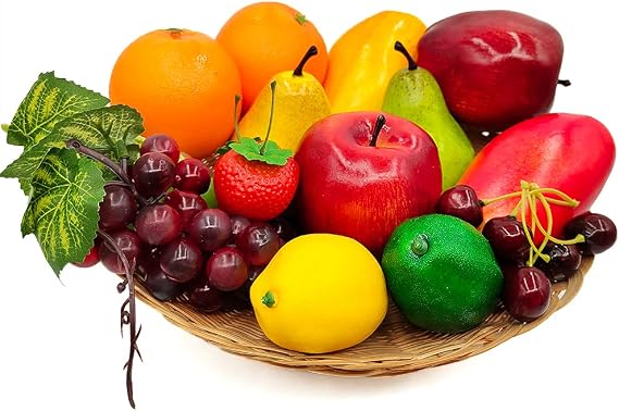 Laiiqi 17 Pcs Fake Fruit, Simulation Fruit Props for Photography, Display, Lifelike Realistic Artificial Fake Fruits Home Decor Craft Fruit Set Fake Lemon Fake Grape Strawberry