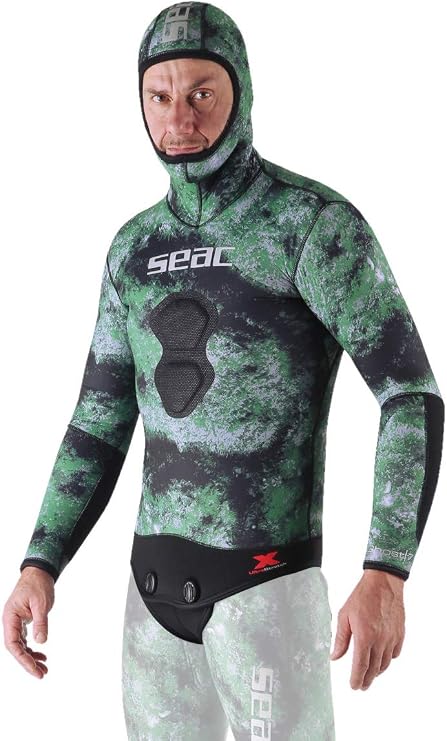 Seac Ghost, Jacket in 5 mm Ultrastretch Neoprene with Incorporated Hood for Freediving and Spearfishing
