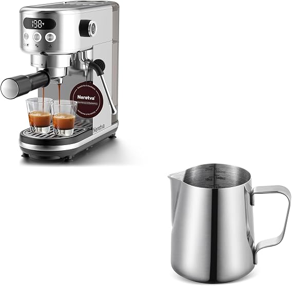 Neretva 20 Bar Espresso Machine with Milk Frothing Steam Wand&Milk Frothing Pitcher 20 oz Milk Hand Held Frother Steamer Pitcher Jug Cup