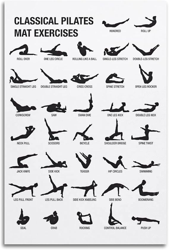 NJYXART Pilates Pose Workout Poster - Classical Pilates Decorative Canvas Wall Art - Modern Family Bedroom Decor - 16x24inch(40x60cm)