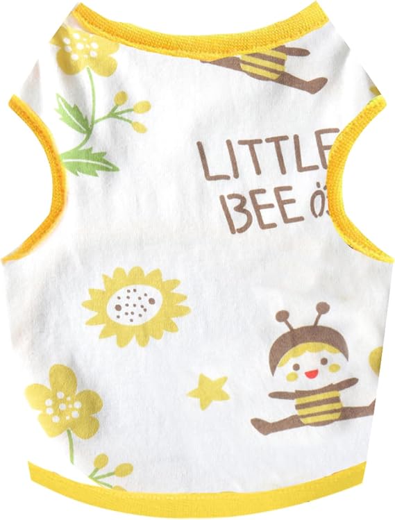 Small Dog Shirt Cute Puppy Cat T Shirts Clothes Soft Cotton Sleeveless Tee Shirts for Small Dogs Cats Doggy Vest Tee Shirt Chihuahua Yorkie Shih Tzu Pet Apparels(Yellow Bee,M)