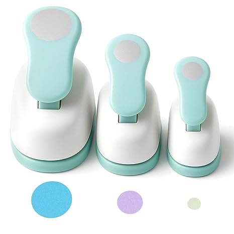 Koogel 3PCS Circle Paper Punch, Circle Hole Punch Different Size(1 + 5/8 + 3/8 Inch) for Scrapbook Cutter Crafting, Designs for Office Supplies, Arts Fun Projects, DIY Albums, Gift Tag, Photos