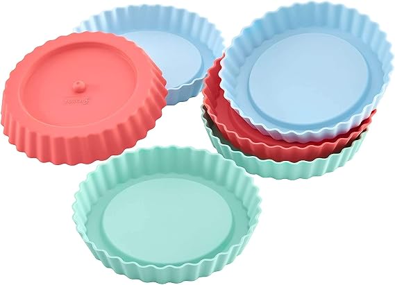 LURCH Germany Flexiform Silicone Mini Round Tartlet Molds - Set of 6 - Pink/Green/Blue