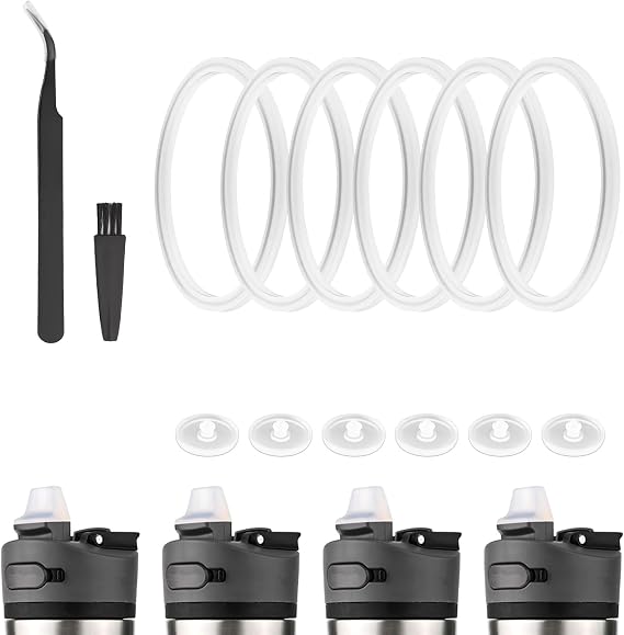 PEUTIER 6pcs Gasket & 6pcs Vent Valve for Contigo Ashland Chill Water Bottle 24oz, Silicone O Ring Replacement Parts Water Bottle Sealing Ring with Brush Tweezers for Contigo Water Bottle Lid