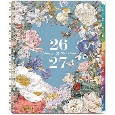 2026-2027 Planner - Academic Planner 2026-2027, July 2026 - June 2027, Planners Weekly and Monthly, 8.5 x 11, Colorful Monthly Tabs, Storage Pocket, Spiral Bound for School Office Home - Floral
