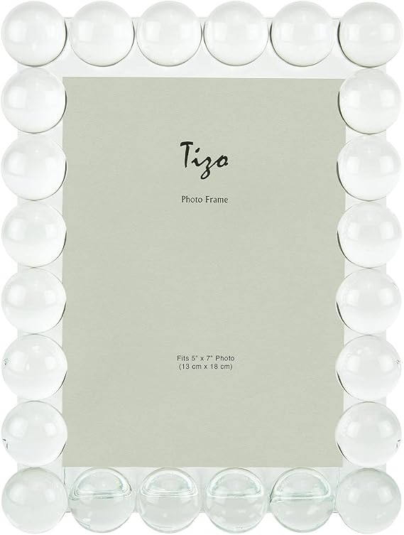 TIZO Design 5x7 Crystal Clear Glass Picture Frame, Boutique Quality Photo Frame (Single Row Bubbles)