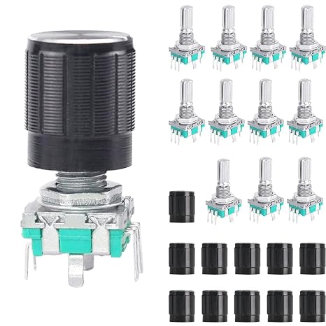 EC11 Digital Potentiometer 360 Degree Rotary Encoder Module 15mm Rotary Encoder 5 Pins Rotary Encoder with Button Cap for Electronics Projects - Pack of 5
