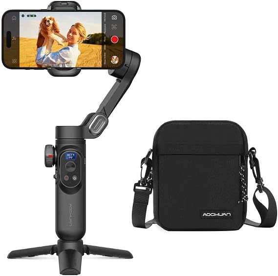 AOCHUAN 3-Axis Gimbal Stabilizer for Smartphone Smart X Pro Black & B10 Storage Bag