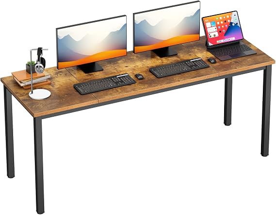 DlandHome 71 inches Large Computer Desk, Retro, Metal Frame, 23.6 in Wide