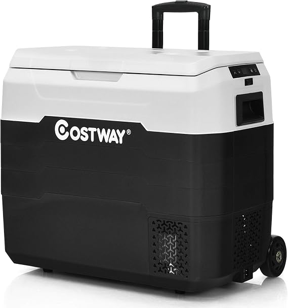 COSTWAY 42-Quart Car Refrigerator with Wheels,4F To 50F, White+Black