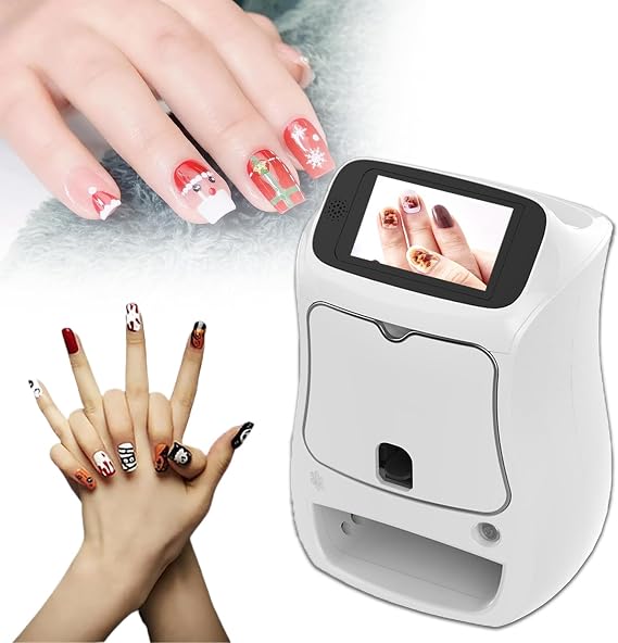 Digital Mobile Nail Printer, Smart Automatic Nail Art Printer Machine, Touch Screen Nail Printer, Phone Control, for Home/Nail Lovers,White