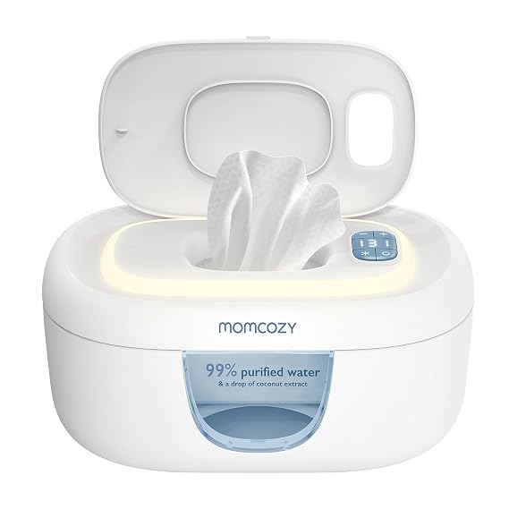 Momcozy Baby Wipe Warmer, Innovative Spring Design,Large Capacity Dispenser | Wipe Warmer with Night Light, Fast and Even Heating, 4 Adjustable Temperature Modes, Baby Shower & Registry Must-haves, Blue