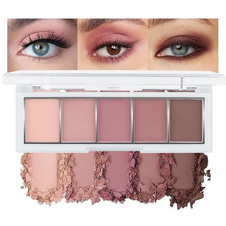 Neutral Nude Brown Eyeshadow Palette Makeup 5 Colors Velvety Matte Finish Romantic Peach Mallow Eyeshadow Natural Everyday Eye Makeup