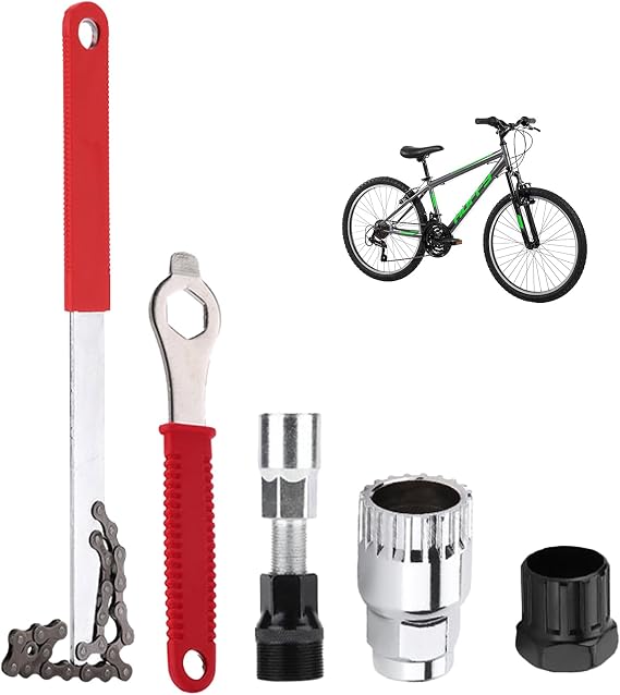 5Pcs Bike Chain Removal Tool Kit -Bicycle Crank Extractor Set with Bike Crankset Wrench, Bicycle Flywheel Chain Sprocket Remover,Bracket & Cassette Lockring Removal Tool - Bike Repair & Maintenance