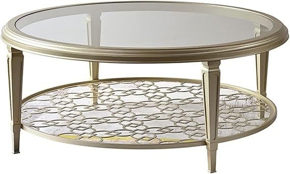 Coffeetable 2-tier Round Coffee Table, 80/90/100cm Tempered Glass Coffee Table, Metal Carving, Modern Round Coffee Table Coffee Tables For Living Room(100 * 100 * 46cm)