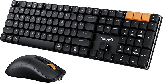 ProtoArc KM310 Wireless Mechanical Keyboard and Mouse, No Backlight | Aluminum quiet mechanical keyboard connects 3 devices via Bluetooth/2.4G, lightweight mouse, rechargeable, for Windows/Mac