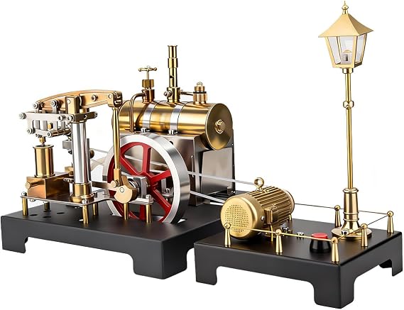 SE-01 Steam Engine Kit That Runs, Metal Steam Engine Model Kit, Stationary Beam Engine Model, Mechanical DIY Assembly Steam Engine Generator and Lamp, Science Kit Gift
